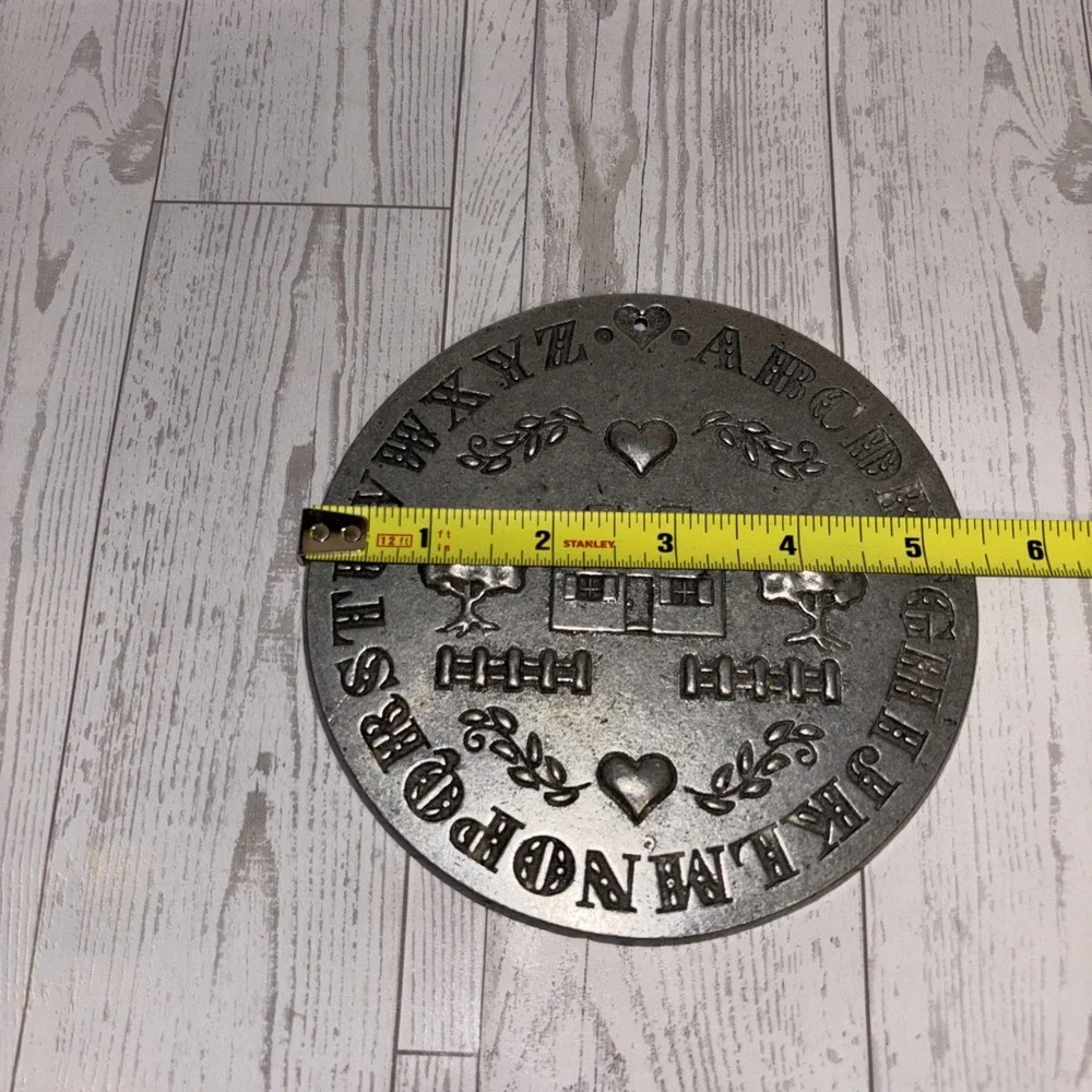 Vintage Carson Pewter Bun Warmer Rustic Farmhouse Alphabet ABC Wall Plaque